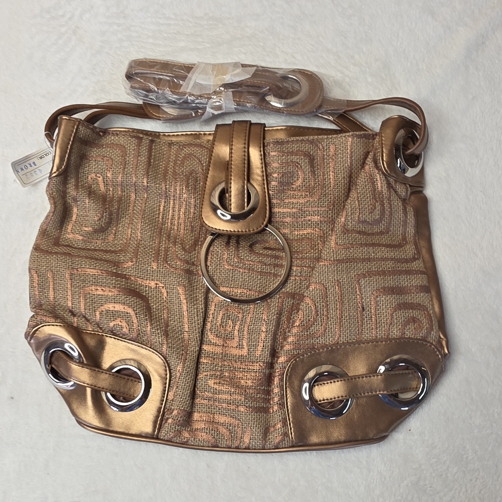Stylish Metallic Gold Swirl Shoulder Bag